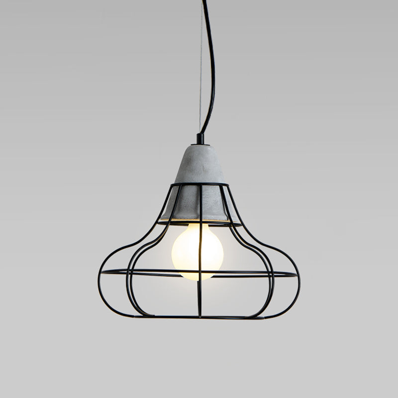 Metallic Minimalist Pendant Light: Caged Dining Room Suspension with Cement Top (Grey) Grey / Gourd