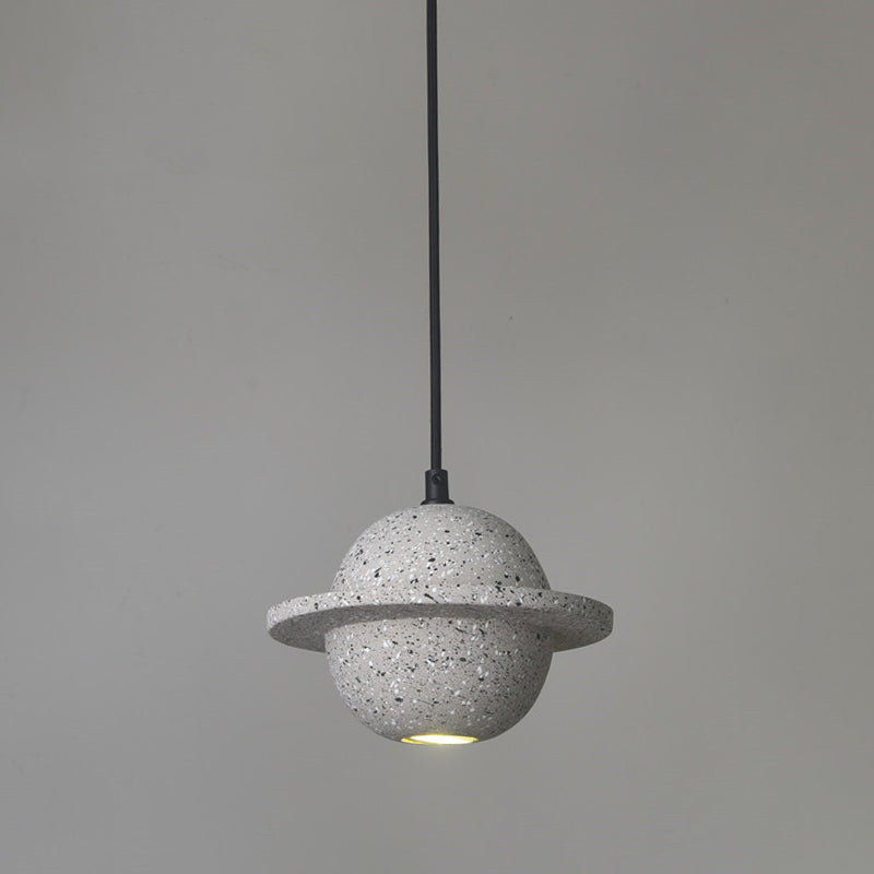 Led Planet Shaped Cement Hanging Pendant Light Fixture For Bedroom - Single Bulb Grey