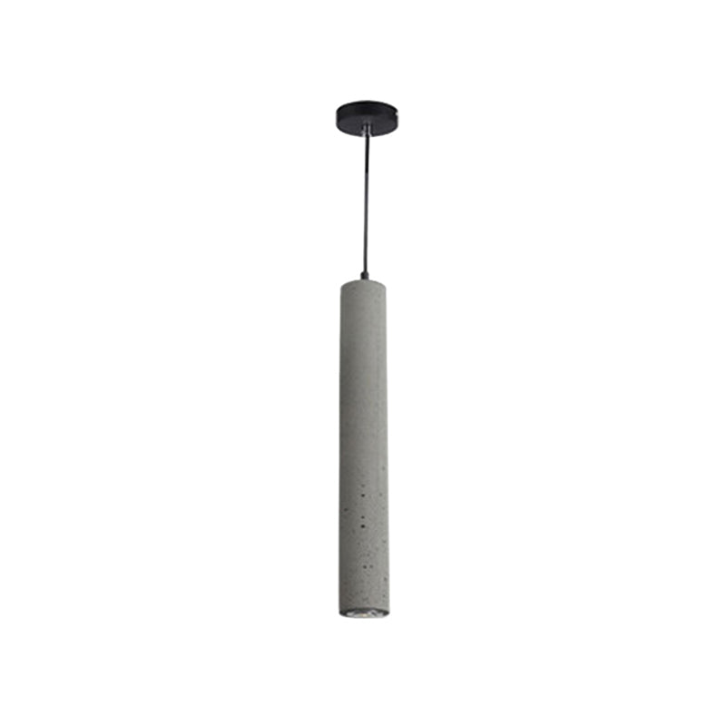 Grey Cement Tube Hanging Lamp: Minimalist Single-Bulb Ceiling Lighting For Dining Room