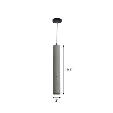 Tube-Shaped Cement Hanging Lamp For Minimalist Dining Rooms In Grey