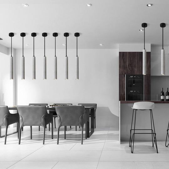 Sleek 1-Light Cement Tube Pendant Ceiling Light For Dining Room
