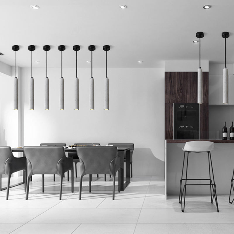 Sleek 1-Light Cement Tube Pendant Ceiling Light For Dining Room