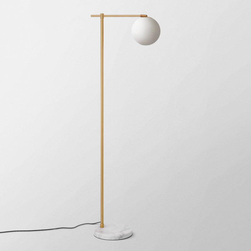 Minimalistic Marble Floor Lamp With Dome Shade - Flat Round Design 1-Light Standing Lighting For