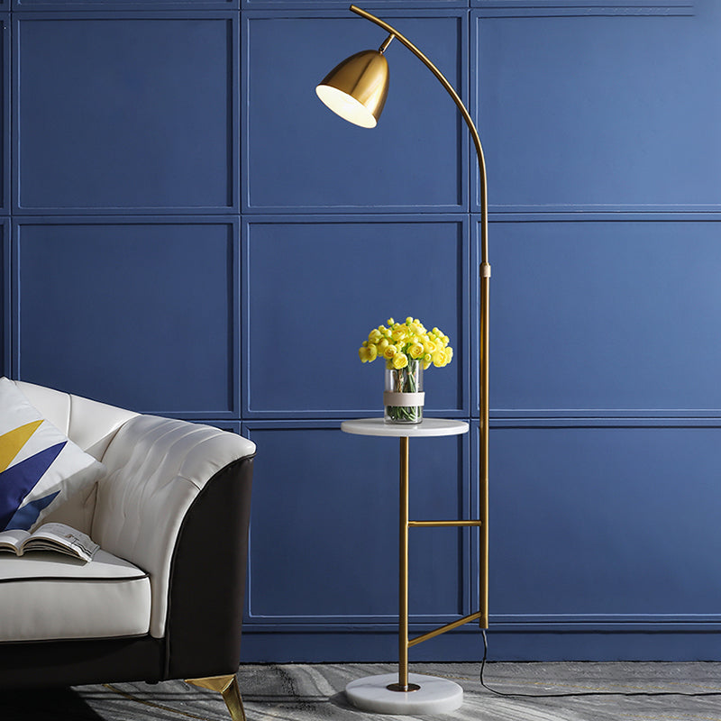 Sleek Metal Floor Lamp With Tray And Marble Base - Bell Standing Light For Living Room