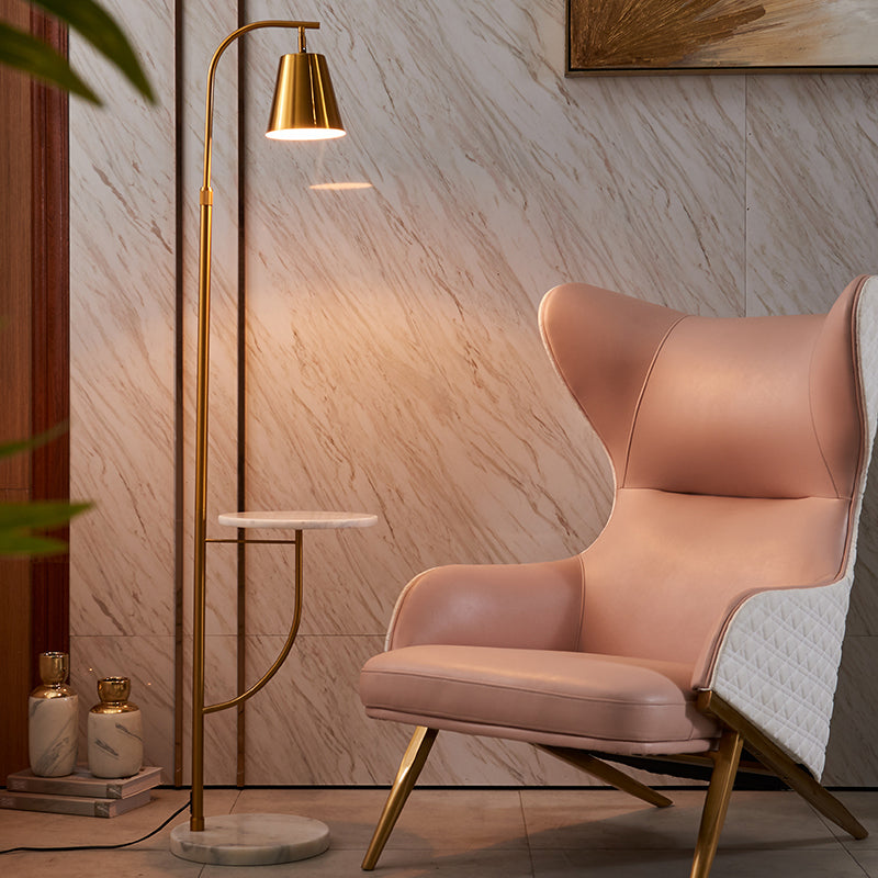 Nordic-Style Metal Bell Floor Lamp With Marble Base - Ideal For Living Room Lighting