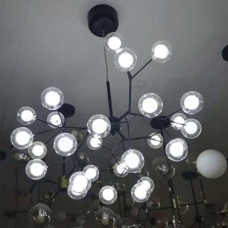 Minimalist Round Black Glass Chandelier Led Pendant Light For Dining Room