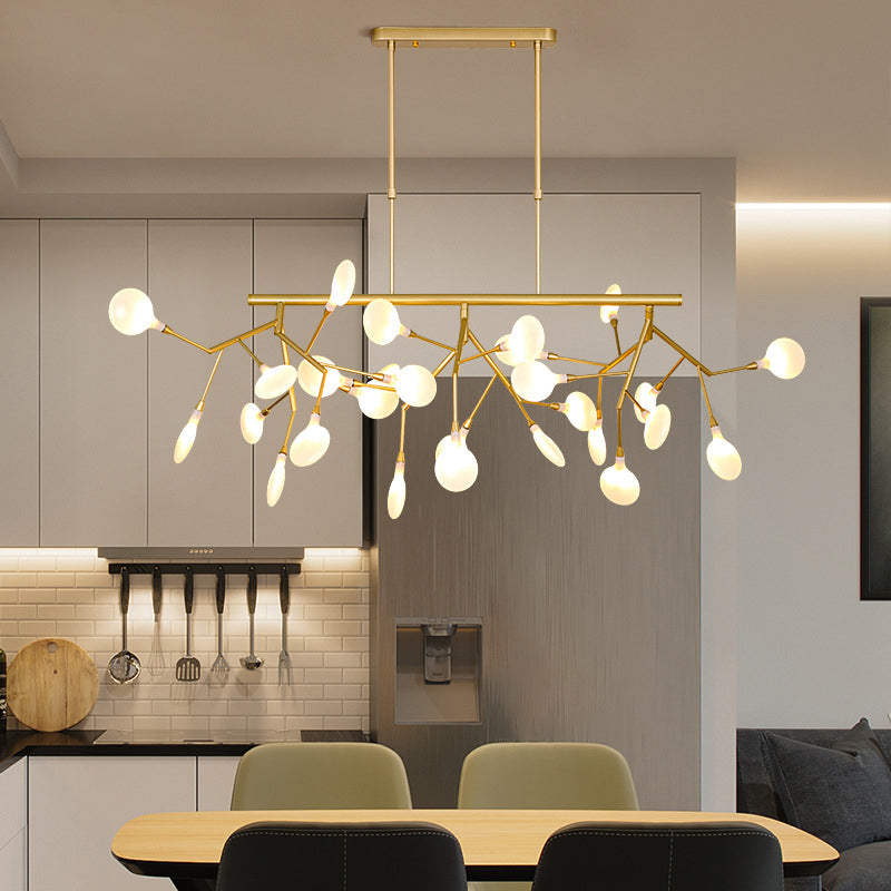Sleek Firefly Led Dining Room Pendant Light With Opal Glass - Minimalist Island Chandelier