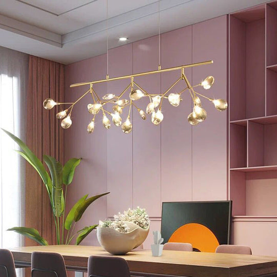 Nordic Style Clear Glass Led Dining Room Pendant Light - Firefly Island Branch Design Gold Lighting