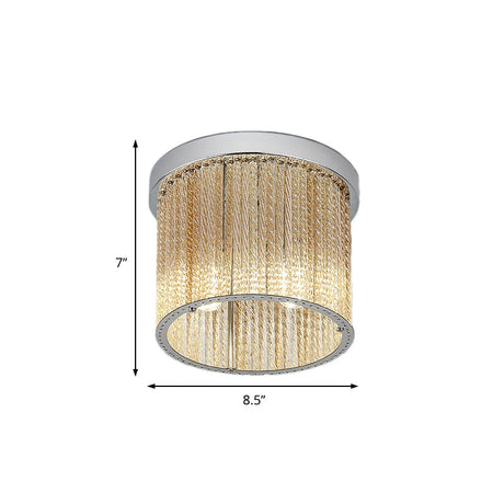 Modern Spiral Glass Rod Ceiling Light 2-Light Flush Mount Chrome With Crystal Drop 7/10 Wide