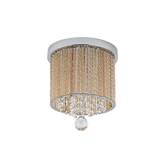 Modern Spiral Glass Rod Ceiling Light 2-Light Flush Mount Chrome With Crystal Drop 7’/10’ Wide