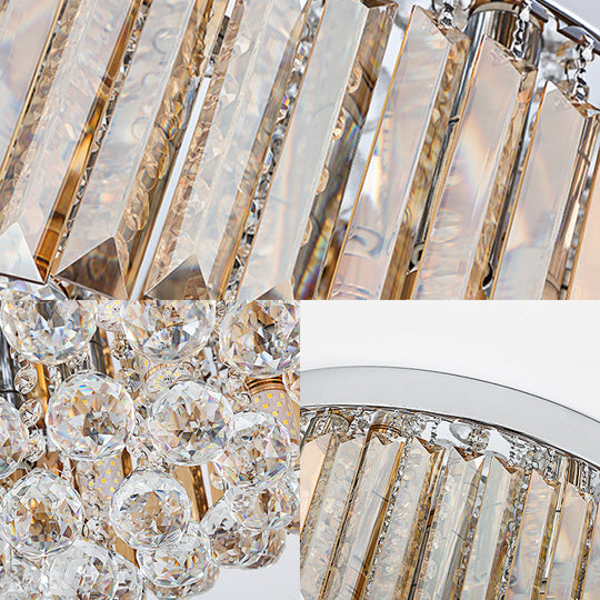 Contemporary Chrome Flush Mount Ceiling Light With Rectangular-Cut Design Available In 2/4/6 Lights