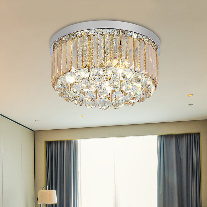 Contemporary Chrome Flush Mount Ceiling Light With Rectangular-Cut Design Available In 2/4/6 Lights