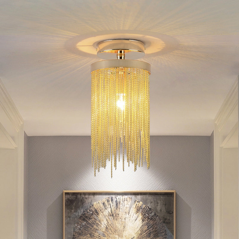 Modern Crystal Strand Semi Flush Ceiling Light - 1 Blue/Green/Chrome