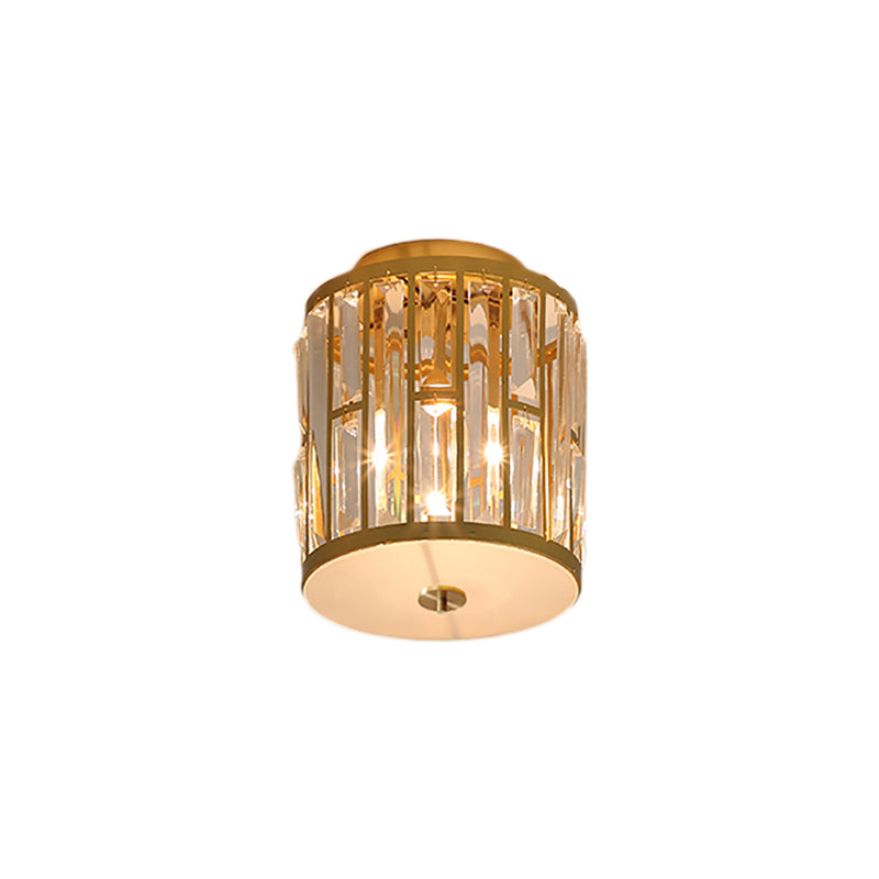 Modern Metal And Crystal Cylinder Flush Mount Light With Gold Ceiling Fixture’ Or ’Gold Light: