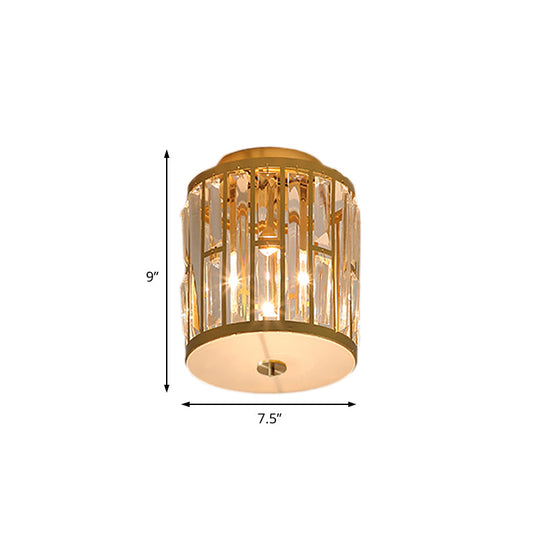 Modern Metal And Crystal Cylinder Flush Mount Light With Gold Ceiling Fixture’ Or ’Gold Light: