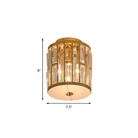 Modern Metal And Crystal Cylinder Flush Mount Light With Gold Ceiling Fixture

Or

Gold Light: