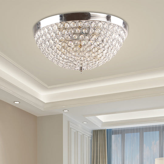 Contemporary Crystal Ball Dome Ceiling Light Fixture - 2 Lights Chrome Flush Mount