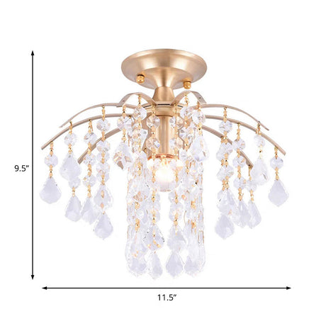 Gold Crystal Semi Flush Mount Ceiling Light With Modern Cascade Design And 1 For Corridors