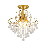 Contemporary Crystal Ball Semi Flush Light With 3 Gold/Black Lights Close To Ceiling