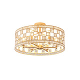 Gold Metal And Crystal Semi Flush Ceiling Light With 3/4/6 Lights Modern Drum Design In 3 Sizes