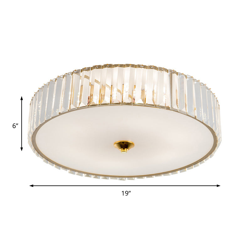 Modern Gold Led Bedroom Flush Mount Ceiling Light With Drum Crystal Shade 12’/19’ Dia