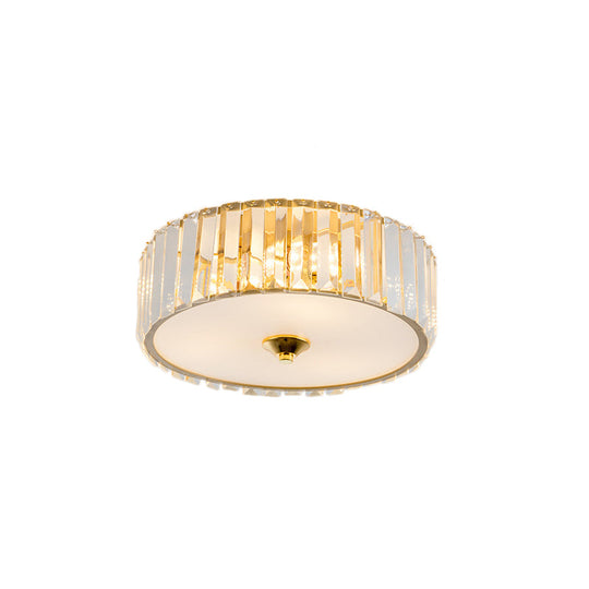 Modern Gold Led Bedroom Flush Mount Ceiling Light With Drum Crystal Shade 12’/19’ Dia
