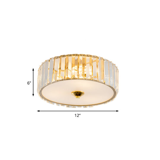 Modern Gold Led Bedroom Flush Mount Ceiling Light With Drum Crystal Shade 12’/19’ Dia