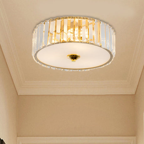 Modern Gold Led Bedroom Flush Mount Ceiling Light With Drum Crystal Shade 12/19 Dia