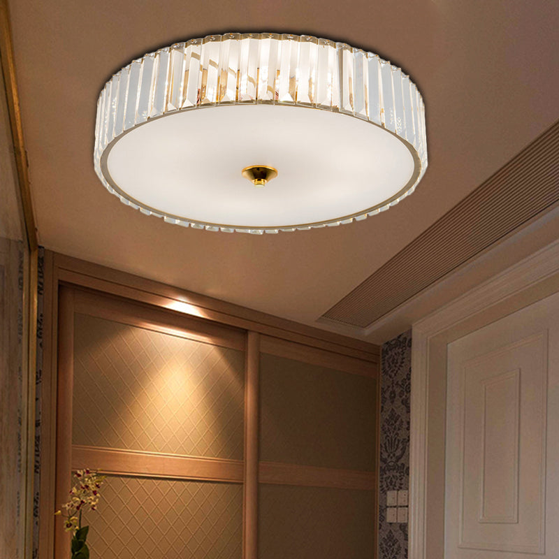 Modern Gold Led Bedroom Flush Mount Ceiling Light With Drum Crystal Shade 12/19 Dia / 12
