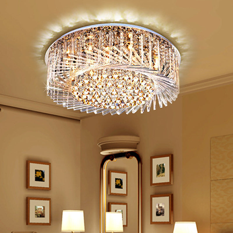 Contemporary Crystal Led Drum Ceiling Lamp With Chrome Flush Mount - 23.5’/31.5’ Wide