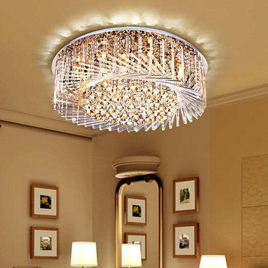 Contemporary Crystal Led Drum Ceiling Lamp With Chrome Flush Mount - 23.5’/31.5’ Wide