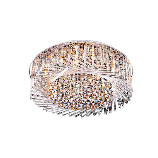 Contemporary Crystal Led Drum Ceiling Lamp With Chrome Flush Mount - 23.5’/31.5’ Wide
