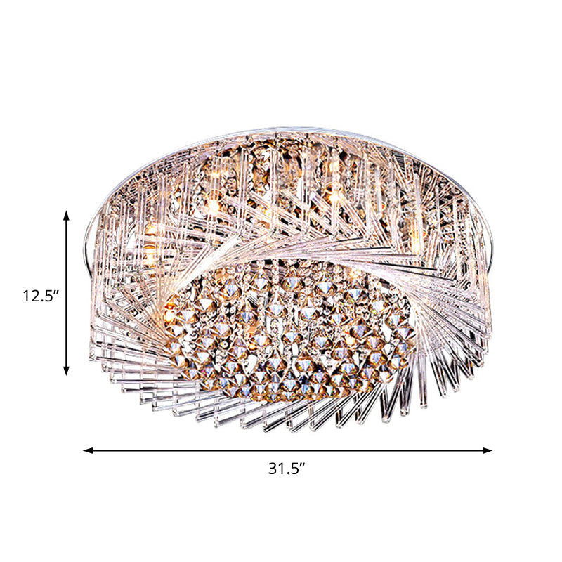 Contemporary Crystal Led Drum Ceiling Lamp With Chrome Flush Mount - 23.5’/31.5’ Wide