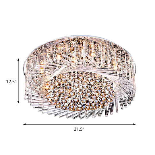 Contemporary Crystal Led Drum Ceiling Lamp With Chrome Flush Mount - 23.5’/31.5’ Wide