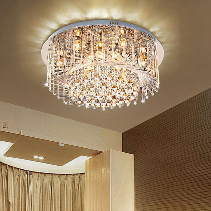 Contemporary Crystal Led Drum Ceiling Lamp With Chrome Flush Mount - 23.5’/31.5’ Wide