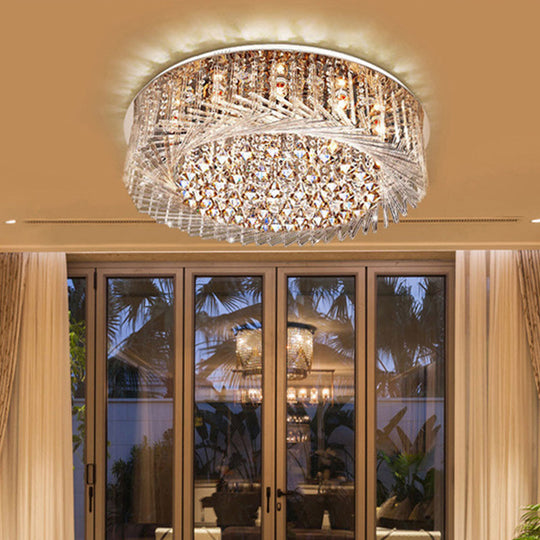 Contemporary Crystal Led Drum Ceiling Lamp With Chrome Flush Mount - 23.5/31.5 Wide / 23.5