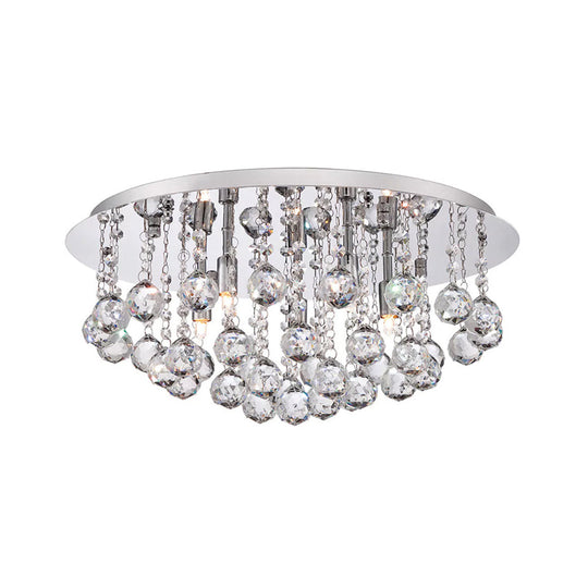 Contemporary Crystal Chrome Ceiling Light - Cascading Flush Mount 3/4/6 Lights 8’/14’/19.5’ Wide