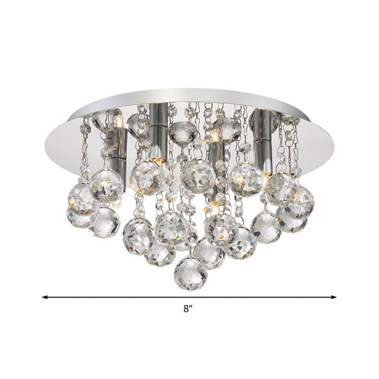 Contemporary Crystal Chrome Ceiling Light - Cascading Flush Mount 3/4/6 Lights 8’/14’/19.5’ Wide