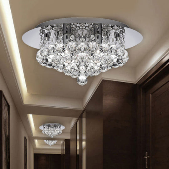 Contemporary Crystal Chrome Ceiling Light - Cascading Flush Mount 3/4/6 Lights 8’/14’/19.5’