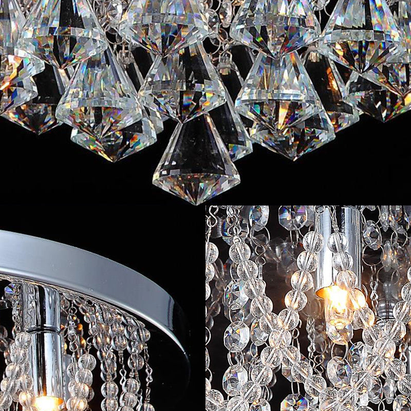 Modern Crystal Strand Ceiling Lamp - Dome Flush 3 Lights 14’/18’ Wide Chrome; Ideal For Bedroom