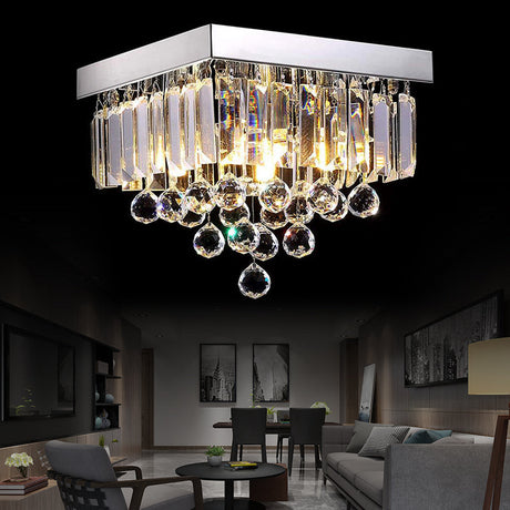 Stylish Crystal Shade Chrome Ceiling Flush Mount Light With 4 Lights For Living Room