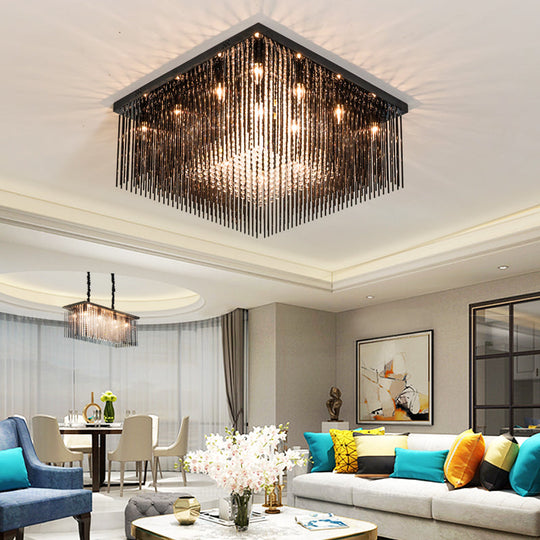 Contemporary Crystal Rod And Beaded Cubic Flush Ceiling Light - Black 4/6/9 Lights