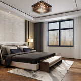 Contemporary Crystal Rod And Beaded Cubic Flush Ceiling Light - Black 4/6/9 Lights 16/19/23.5 Wide