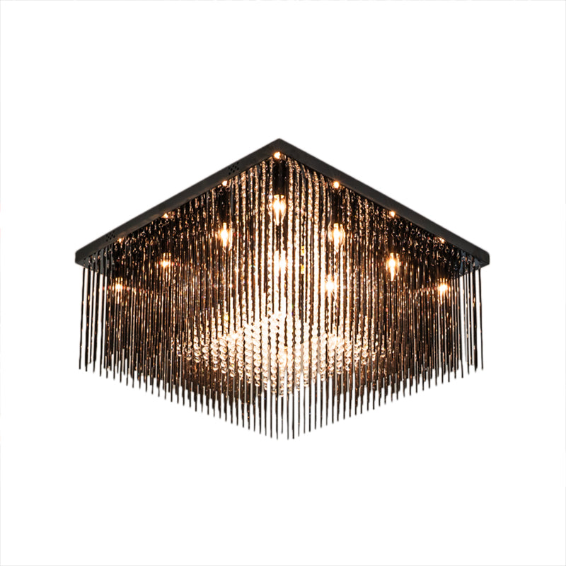 Contemporary Crystal Rod And Beaded Cubic Flush Ceiling Light - Black 4/6/9 Lights