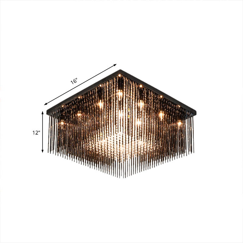 Contemporary Crystal Rod And Beaded Cubic Flush Ceiling Light - Black 4/6/9 Lights 16/19/23.5 Wide
