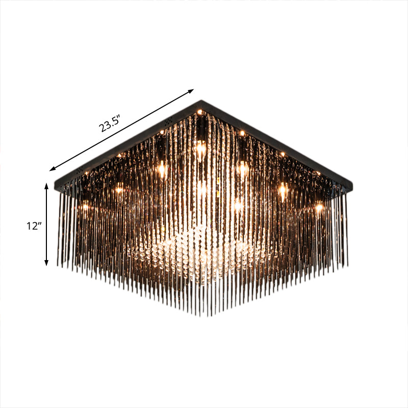 Contemporary Crystal Rod And Beaded Cubic Flush Ceiling Light - Black 4/6/9 Lights 16/19/23.5 Wide