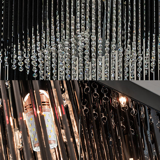 Contemporary Crystal Rod And Beaded Cubic Flush Ceiling Light - Black 4/6/9 Lights 16/19/23.5 Wide