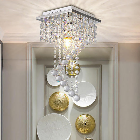 Modern Crystal Chrome Flush Mount Spiral Ceiling Light For Balcony - 8’/15’ Wide / 8’