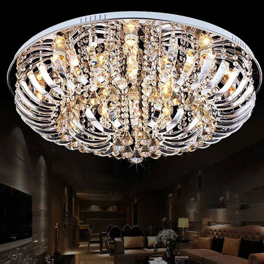 Contemporary Crystal Dome Flush Mount Light - 9/12 Lights 23.5/31.5 Wide Chrome Ceiling Fixture /