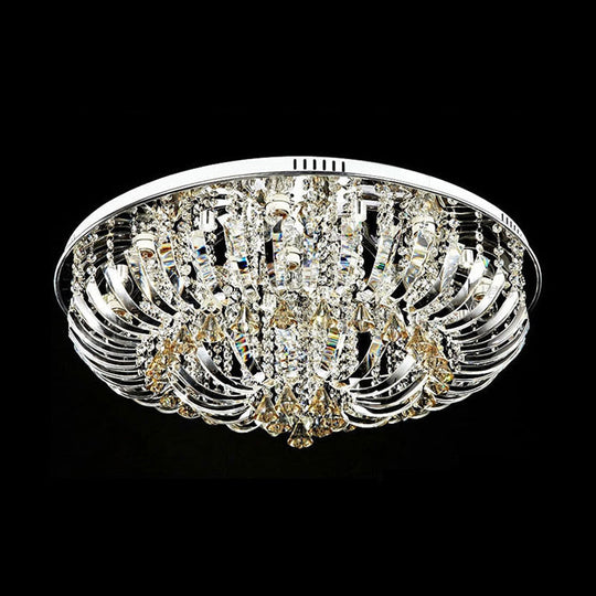 Contemporary Crystal Dome Flush Mount Light - 9/12 Lights 23.5/31.5 Wide Chrome Ceiling Fixture